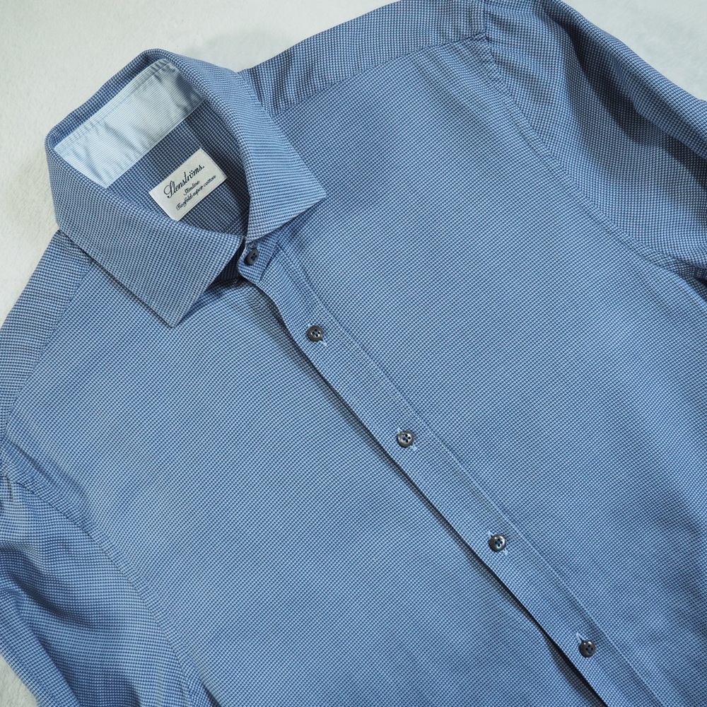Stenströms Sz 15.5/39 Twofold Super Cotton  Slimline Blue Micro-Check Shirt Men